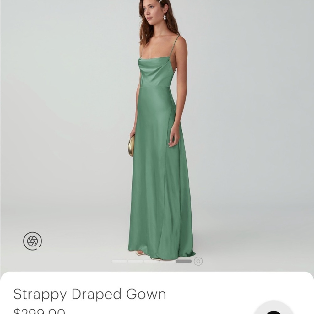Fame and Partners sage green strappy draped gown
